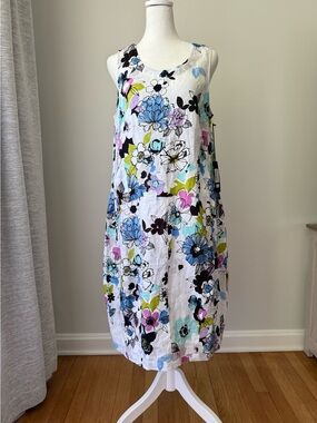 LIV by Habitat French Floral Linen Blend Sleeveless Bubble Hem Dress S NWT